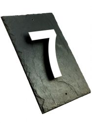 Schieferplatte mit Hausnummer aus Edelstahl 1 bis 2 Zahlen im Hochformat