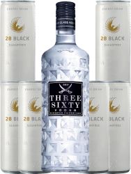 Three Sixty Vodka 0,7 Liter + 6 x 28 Black Sugarfree 0,25 Liter