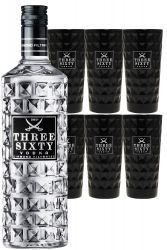 Three Sixty (wei) 37,5 % Vodka 0,7 Liter + 6 Three Sixty BLACK Glser