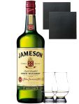 Jameson Irish Whiskey 1,0 Liter + 2 Glencairn Glser + 2 Schieferuntersetzer 9,5 cm