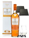 Macallan Amber 1824 Edition Single Malt Whisky 0,7 Liter + 2 Glencairn Glser + 2 Schieferuntersetzer quadratisch 9,5 cm