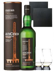 AnCnoc RASCAN Limited Edition Single Malt Whisky 0,7 Liter + 2 Glencairn Glser + 2 Schieferuntersetzer 9,5 cm