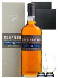 Auchentoshan 18 Jahre Single Malt Whisky 0,7 Liter + 2 Glencairn Glser + 2 Schieferuntersetzer quadratisch 9,5 cm