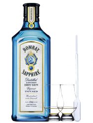 Bombay Sapphire Gin 1,0 Liter + 2 Glencairn Glser und Einwegpipette