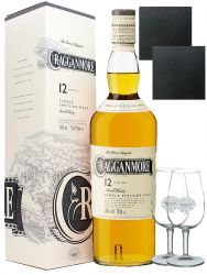 Cragganmore 12 Jahre Whisky 0,7 Liter + 2 Classic Malt Glser + 2 Schieferuntersetzer Eckig 7cm