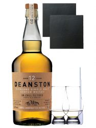 Deanston 12 Jahre Single Malt Whisky 0,7 Liter + 2 Glencairn Glser + 2 Schiefer Glasuntersetzer 9,5 cm + Einwegpipette