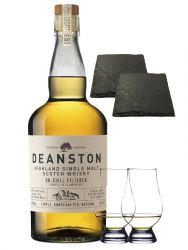 Deanston Virgian Oak Cask Single Malt Whisky 0,7 Liter + 2 Glencairn Glser und 2 Schiefer Glasuntersetzer 9,5 cm