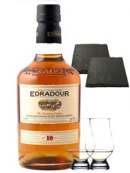 Edradour 10 Jahre Whisky 0,7 Liter + 2 Glencairn Gläser + 2 Schieferuntersetzer quadratisch ca. 9,5 cm