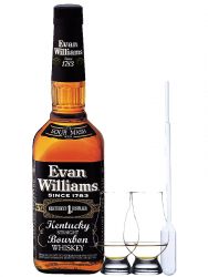 Evan Williams 7 Jahre Black Label Bourbon Whiskey 0,7 Liter + 2 Glencairn Glser + Einwegpipette 1 Stck