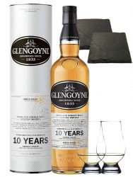 Glengoyne 10 Jahre Single Malt Whisky 0,7 Liter + 2 Glencairn Gläser + 2 Schieferuntersetzer quadratisch ca. 9,5 cm