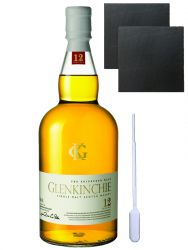 Glenkinchie 12 Jahre Single Malt Whisky 0,7 Liter + 2 Schieferuntersetzer quadratisch ca. 9,5 cm + Einwegpipette