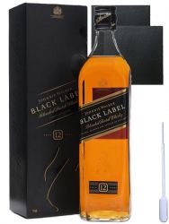 Johnnie Walker 12 Jahre Black Label 1,0 Liter + 2 Schieferuntersetzer 9,5 cm + Einwegpipette 1 Stck