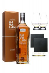 Kavalan Classic Whisky 0,7 Liter + 2 Glencairn Glser + 2 Schieferuntersetzer quadratisch ca. 9,5 cm