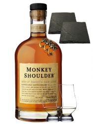 Monkey Shoulder Blended Malt Whisky 0,7 Liter + 2 Glencairn Glser und 2 Schieferuntersetzer ca. 9,5 cm