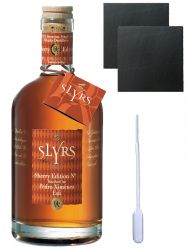 Slyrs Bavarian Whisky Pedro Ximenez PX 3 Deutschland 0,35 Liter + 2 Schieferuntersetzer 9,5 cm + Einwegpipette 1 Stück