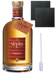 Slyrs Whiskylikör aus Deutschland 0,7 Liter + 2 Schieferuntersetzer 9,5 cm + Einwegpipette 1 Stück