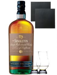 The Singleton of Dufftown 15 Jahre Single Malt Whisky 0,7 ltr. + 2 Glencairn Glser + 2 Schieferuntersetzer 9,5 cm