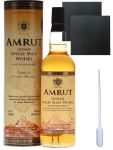 Amrut Single Malt Indian Whisky 0,7 Liter + 2 Glencairn Gläser + 2 Schieferuntersetzer 9,5 cm + Einwegpipette 1 Stück