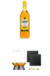 J. Wray Gold Rum Jamaika 0,7 Liter + The Glencairn Glass Whisky Glas Stölzle 2 Stück + Schiefer Glasuntersetzer eckig ca. 9,5 cm Ø 2 Stück