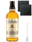 Ballantines 12 Jahre blended Malt ehem. Pure Malt Whisky 0,7 Liter + 2 Schieferuntersetzer 9,5 cm + Einwegpipette 1 Stück