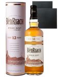 BenRiach 12 Jahre Speyside Single Malt Whisky 0,7 Liter + 2 Schieferuntersetzer quadratisch 9,5 cm