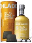 Bruichladdich 2009 Islay Barley Rockside Farm Unpeated Islay Single Malt Whisky 0,7 Liter + 2 Glencairn Gläser und 2 Schieferuntersetzer quadratisch 9,5 cm