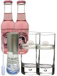 Gin Mare aus Spanien 0,1 Liter Miniaturenflasche + 2 x Thomas Henry Cherry Blossom 0,2L + 2 London Blue Londgrink Gläser + Einwegpipette