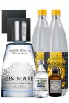 Gin-Set Gin Mare aus Spanien 0,7 Liter + The Duke Gin 5cl + Monkey 47 Schwarzwald Dry Gin 5 cl MINIATUR + 2 x Thomas Henry Tonic Water 1,0 Liter + 2 Schieferuntersetzer quadratisch 9,5 cm