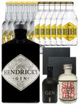 Gin-Set Hendricks Gin 0,7 Liter + Black Gin 5cl + Siegfried Gin 4cl + 6 x Thomas Henry Tonic 0,2 Liter, 6 x Goldberg Tonic 0,2 Liter + 2 Schieferuntersetzer
