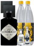 Gin-Set Hendricks Gin Small Batch 0,7 Liter + The Duke München Dry Gin 5 cl + Citadelle Gin aus Frankreich 5 cl + 2 x Thomas Henry Tonic Water 1,0 Liter + 2 Schieferuntersetzer quadratisch 9,5 cm