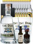 Gin-Set The Duke Gin 0,7 Liter + Windspiel Gin 4cl + Filliers Gin 4cl, 12 x Thomas Henry Tonic 0,2 Liter + 2 Schieferuntersetzer + 2 x The Duke Glas 0,3 Liter