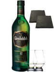 Glenfiddich 12 Jahre Single Malt Whisky 1,0 Liter + 2 Glencairn Gläser + 2 Schieferuntersetzer quadratisch ca. 9,5 cm