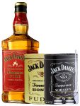 Jack Daniels FIRE 0,7 Liter + 300g JD`s HONEY Fudge & 300g JD`s Whisky Malt Fudge + 2 Glencairn Glser und Einwegpipette
