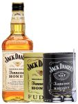 Jack Daniels Honey Whisky Likr 1,0 Liter + 300g JD`s HONEY Fudge & 300g JD`s Whisky Malt Fudge + 2 Glencairn Glser und Einwegpipette