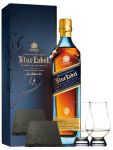 Johnnie Walker Blue Label Blended Scotch Whisky 0,7 Liter + 2 Glencairn Gläser und 2 Schiefer Glasuntersetzer ca. 9,5 cm