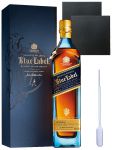 Johnnie Walker Blue Label Blended Scotch Whisky 0,7 Liter + 2 Schiefer Glasuntersetzer ca. 9,5 cm + Einwegpipette