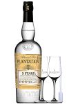 Plantation 3 Stars White Rum Jamaica, Barbados, Trinidad 0,7 Liter + 2 Plantation Stölzle Gläser ohne Eichstrich + Einwegpipette 1 Stück