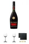 Remy Martin VSOP Cognac Frankreich 0,7 Liter + Nosing Gläser Kelchglas Bugatti mit Eichstrich 2cl und 4cl 2 Stück +  Schiefer Glasuntersetzer eckig ca. 9,5 cm Ø 2 Stück
