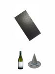 Buffet-Platte Servierplatte Schieferplatte aus Schiefer 60 x 30 cm schwarz + Cloudy Bay Chardonnay Neuseeland 0,7 Liter + Alpenschnaps Serviertablett in Hutform für 6 Gläser