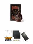 Carlos I Imperial 15 Jahre spanischer Brandy in GP 0,7 Liter + The Glencairn Glass Whisky Glas Stölzle 2 Stück + Schiefer Glasuntersetzer eckig ca. 9,5 cm Ø 2 Stück + Buffet-Platte Servierplatte Schieferplatte aus Schiefer 60 x 30 cm schwarz