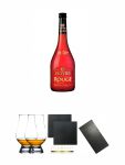 Chantrè Cuvee Rouge 0,7 Liter + The Glencairn Glass Whisky Glas Stölzle 2 Stück + Schiefer Glasuntersetzer eckig ca. 9,5 cm Ø 2 Stück + Buffet-Platte Servierplatte Schieferplatte aus Schiefer 60 x 30 cm schwarz