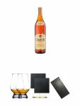 Chantrè deutscher Weinbrand 3,0 Liter + The Glencairn Glass Whisky Glas Stölzle 2 Stück + Schiefer Glasuntersetzer eckig ca. 9,5 cm Ø 2 Stück + Buffet-Platte Servierplatte Schieferplatte aus Schiefer 60 x 30 cm schwarz