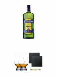 Becherovka Kräuterlikör aus Tschechien 0,7 Liter + The Glencairn Glass Whisky Glas Stölzle 2 Stück + Schiefer Glasuntersetzer eckig ca. 9,5 cm Ø 2 Stück