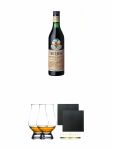 Fernet Branca Kräuterlikör aus Italien 0,7 Liter + The Glencairn Glass Whisky Glas Stölzle 2 Stück + Schiefer Glasuntersetzer eckig ca. 9,5 cm Ø 2 Stück