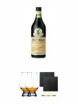 Fernet Branca Kräuterlikör aus Italien 3,0 Liter + The Glencairn Glass Whisky Glas Stölzle 2 Stück + Schiefer Glasuntersetzer eckig ca. 9,5 cm Ø 2 Stück