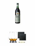 Fernet Branca Menta aus Italien 0,7 Liter + The Glencairn Glass Whisky Glas Stölzle 2 Stück + Schiefer Glasuntersetzer eckig ca. 9,5 cm Ø 2 Stück