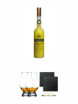 Pallini Limoncello aus Italien 0,7 Liter + The Glencairn Glass Whisky Glas Stölzle 2 Stück + Schiefer Glasuntersetzer eckig ca. 9,5 cm Ø 2 Stück