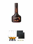Schlehenfeuer Wildfruchtlikör Deutschland 0,5 Liter + The Glencairn Glass Whisky Glas Stölzle 2 Stück + Schiefer Glasuntersetzer eckig ca. 9,5 cm Ø 2 Stück