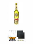 Strega Kräuterlikör aus Italien 0,7 Liter + The Glencairn Glass Whisky Glas Stölzle 2 Stück + Schiefer Glasuntersetzer eckig ca. 9,5 cm Ø 2 Stück