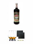 Stonsdorfer Echt 32%vol. 0,7 Liter + The Glencairn Glass Whisky Glas Stölzle 2 Stück + Schiefer Glasuntersetzer eckig ca. 9,5 cm Ø 2 Stück